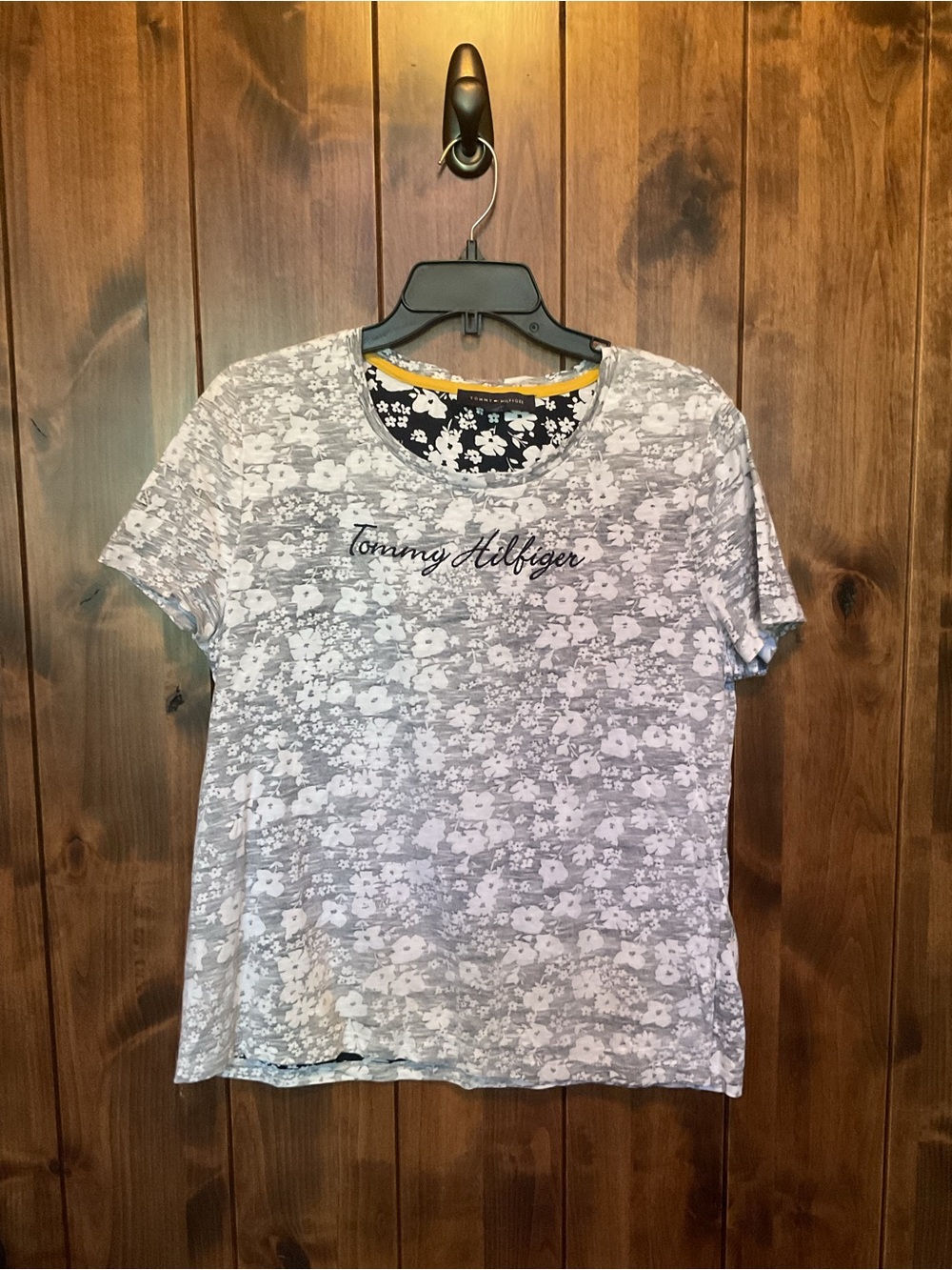 Tommy Hilfiger Light Gray Floral Short Sleeve Tee with Script Logo